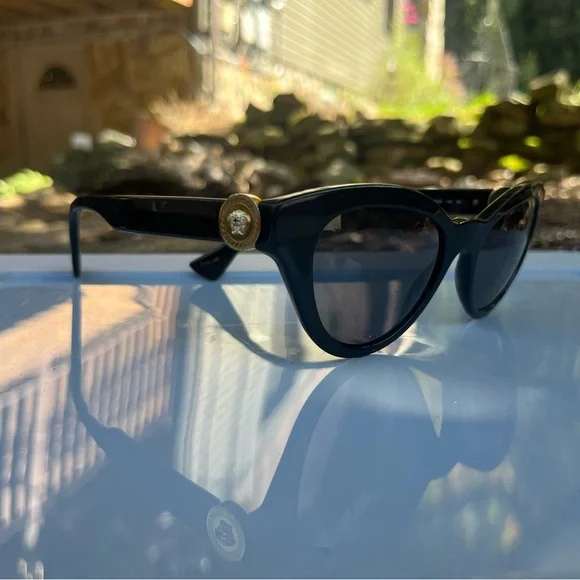 Versace Black Sunglasses with Gold Medallion - Picture 8 of 12